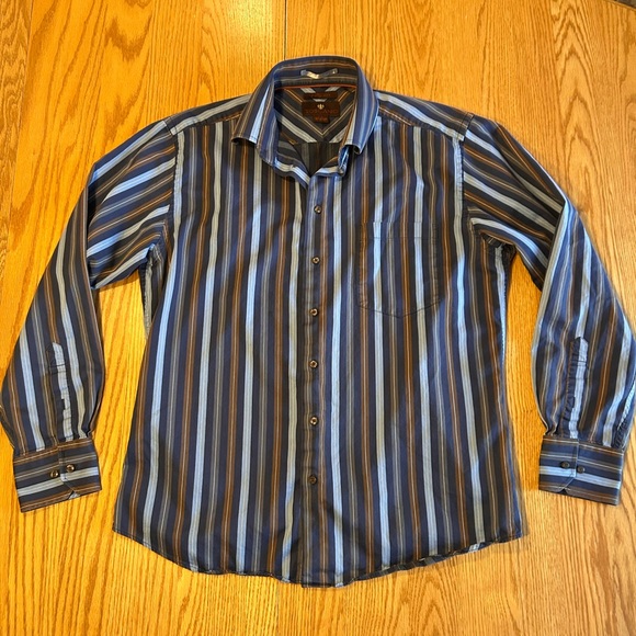 Toscano Men's Dark Striped Long Sleeve Button Up Shirt 2 Ply Size large - Picture 1 of 14